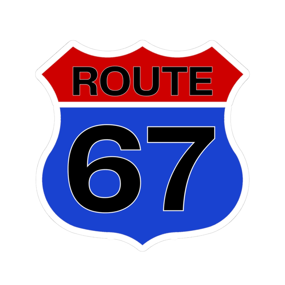 Red & Blue Route 67 Interstate Shield Sticker — Vinyl Kiss-Cut